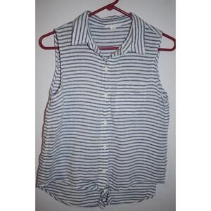 Beach Lunch‎ Lounge Sleeveless Button Up Shirt Linen-Cotton Blend Women's S